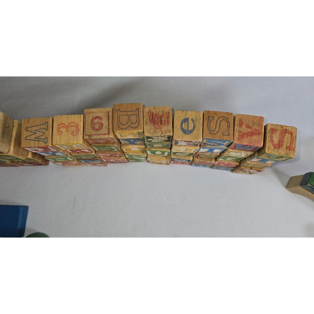 Vintage Letter Character Wood Block Truck Car Lot 110 Blocks 2 Cars Raggedy Ann - Picture 9 of 16
